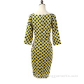 colorful geometric print women midi office dresses